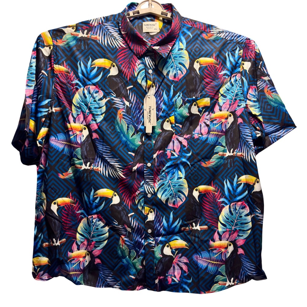 Tunevuse Toucan Tropical Shirt Men 4XL Multicolor NWT Short Sleeve Button Down